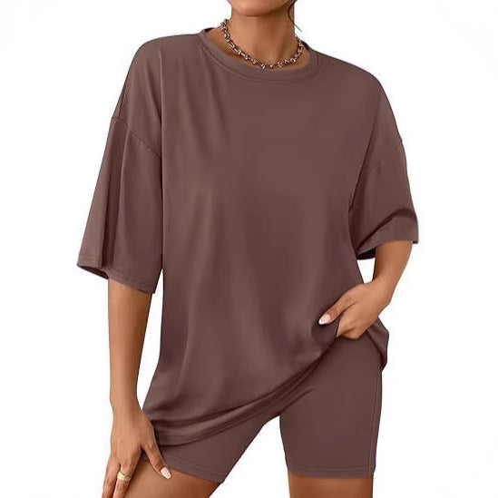 Damen Relaxed Fit Oversized T-Shirt und Biker-Shorts-Set Drune