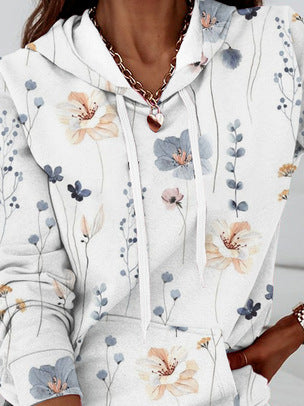 Damen Kapuzenpullover mit floralem Print und Kängurutasche Drune