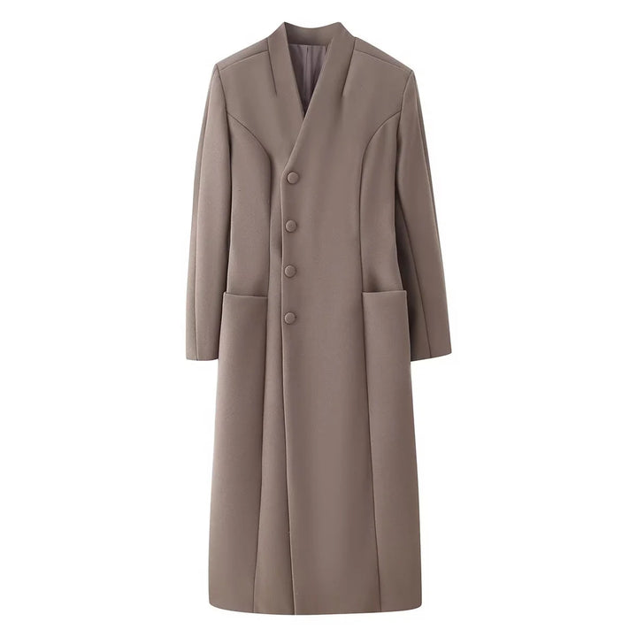 Damen nan minimalistischer langer Mantel mit schmalem Schalkragen und aufgesetzten Taschen Drune