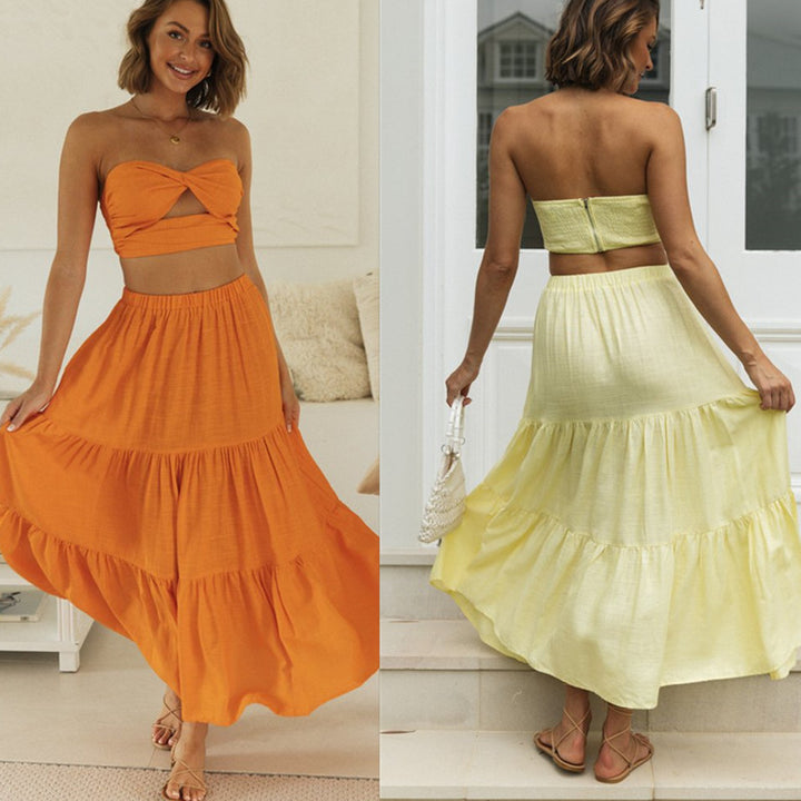 Damen Zweiteiliges Set aus Crop-Top und Maxirock mit luftiger Silhouette Drune