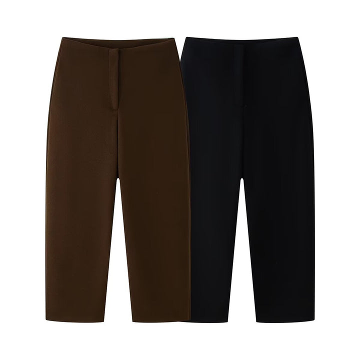 Damen Weite Cropped-Hose mit hoher Taille und elastischem Bund Drune