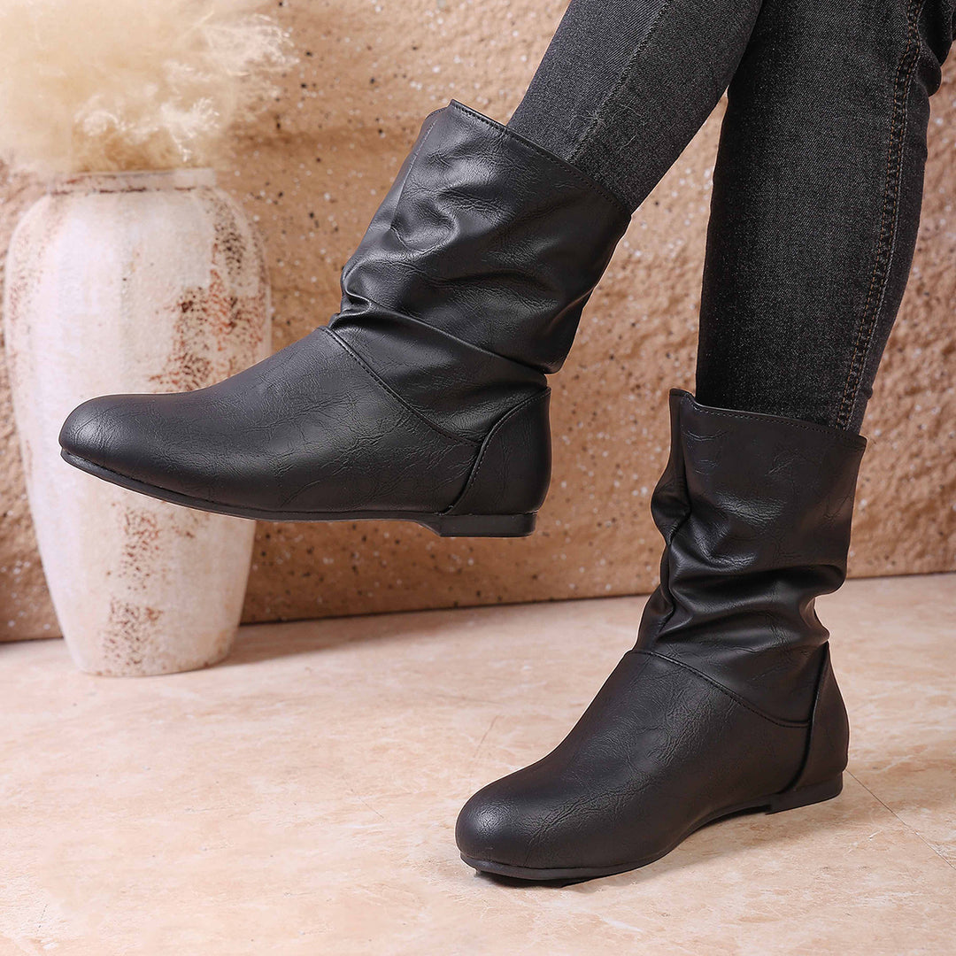 Damen nan weiche Slouch-Stiefel mit flacher Laufsohle und gerafftem Schaft Drune