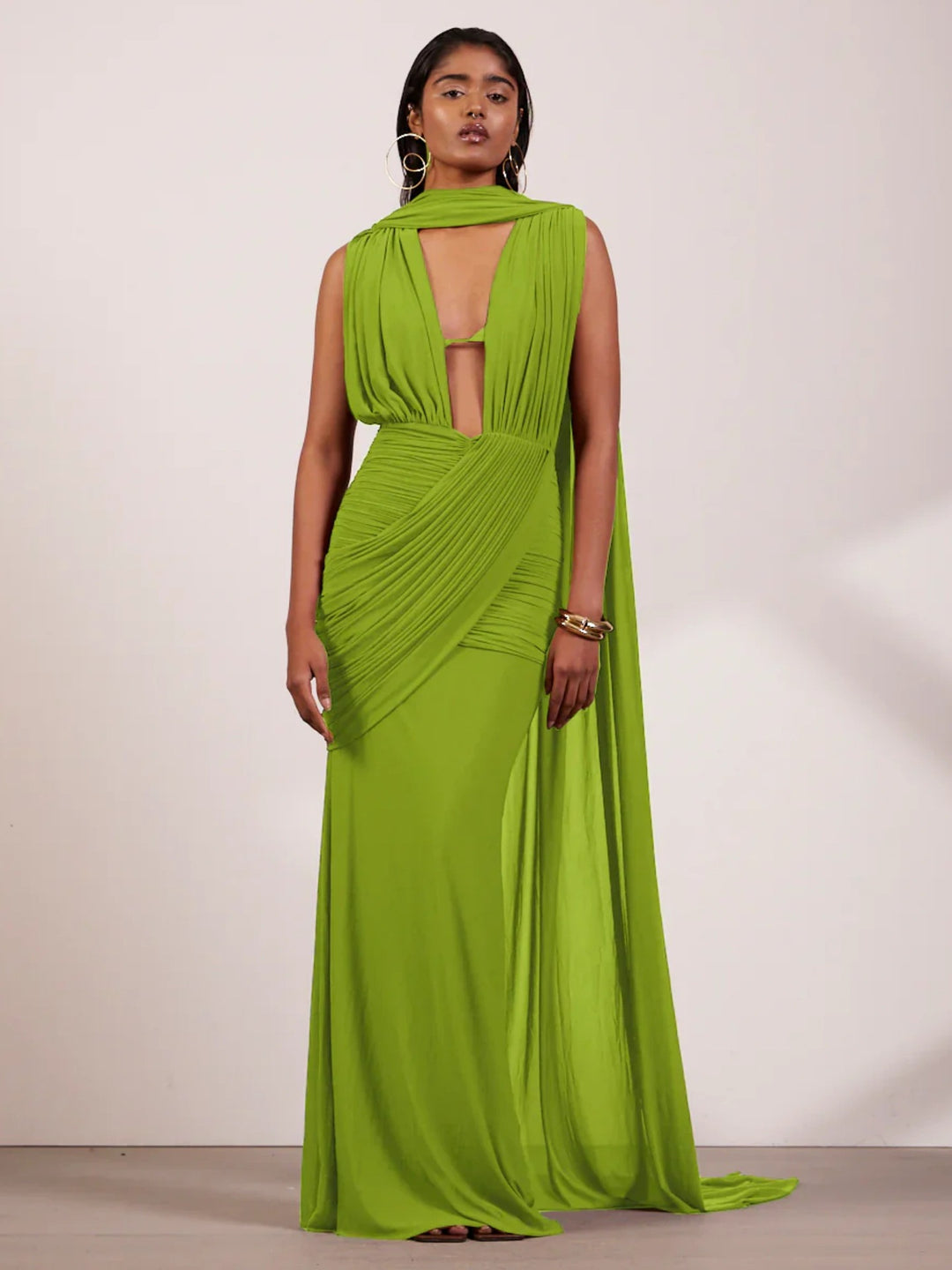 Damen bodenlanges Wickelkleid mit raffinierten Drapierungsdetails und elegantem V-Ausschnitt Drune