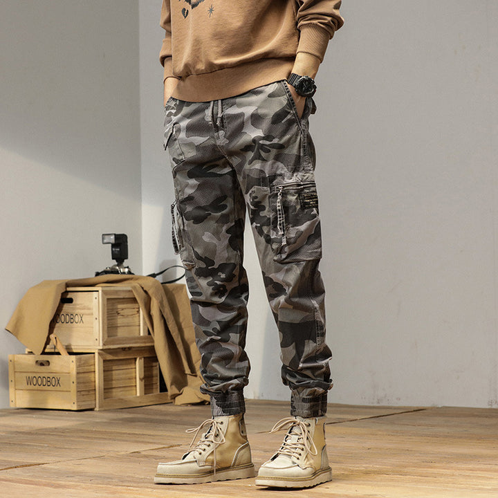 Herren Camouflage-Bundfalten-Cargojogger mit elastischem Tunnelzugbund, Multifunktionstaschen und Ripstop-Optik Drune