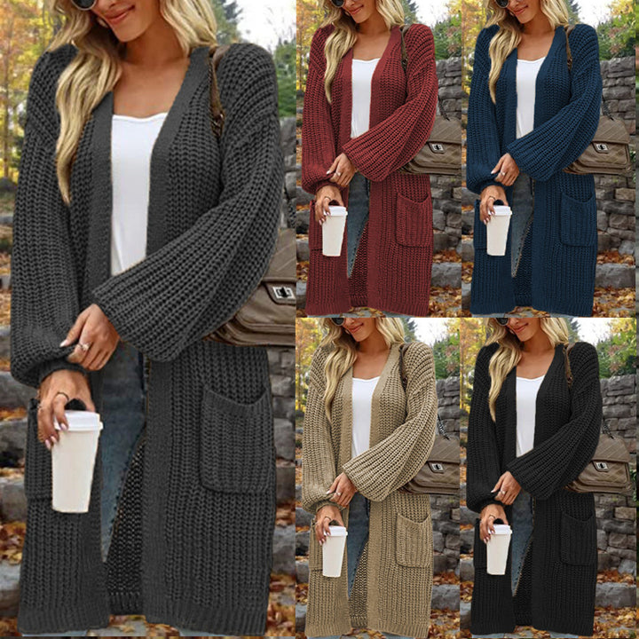 Damen modische Strickjacke mit weit geschnittenen Ärmeln und praktischen Taschen Drune