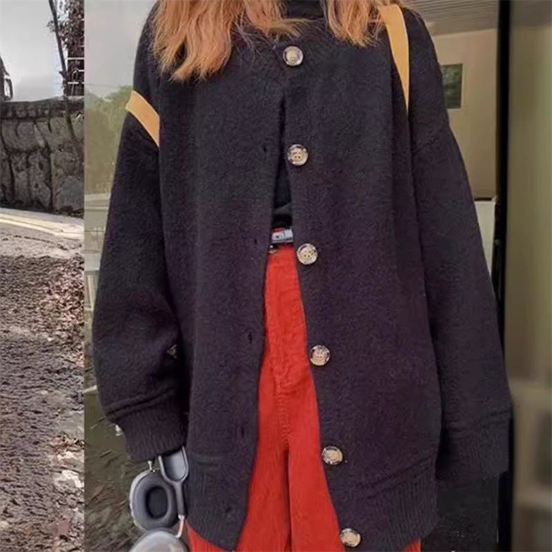 Damen lässige Strickjacke mit großen Knöpfen und oversized Schnitt Drune