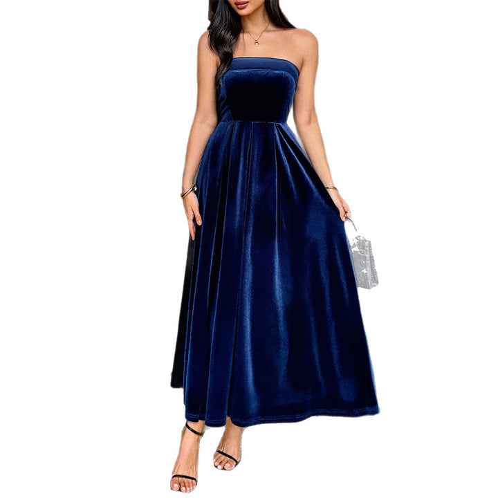 Damen Elegantes Maxikleid aus samtigem Material mit schulterfreiem Design Drune