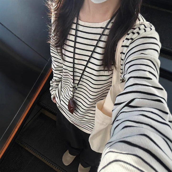 Damen lässiges Langarmshirt mit breiten Streifen Drune