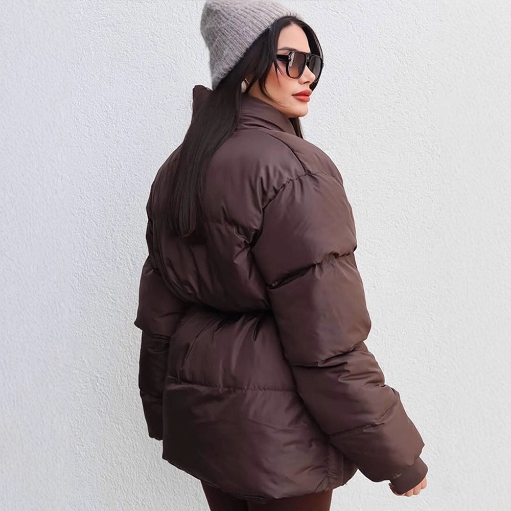 Damen Gesteppte Taillierte Steppjacke mit Schalkragen und Bindegürtel Drune