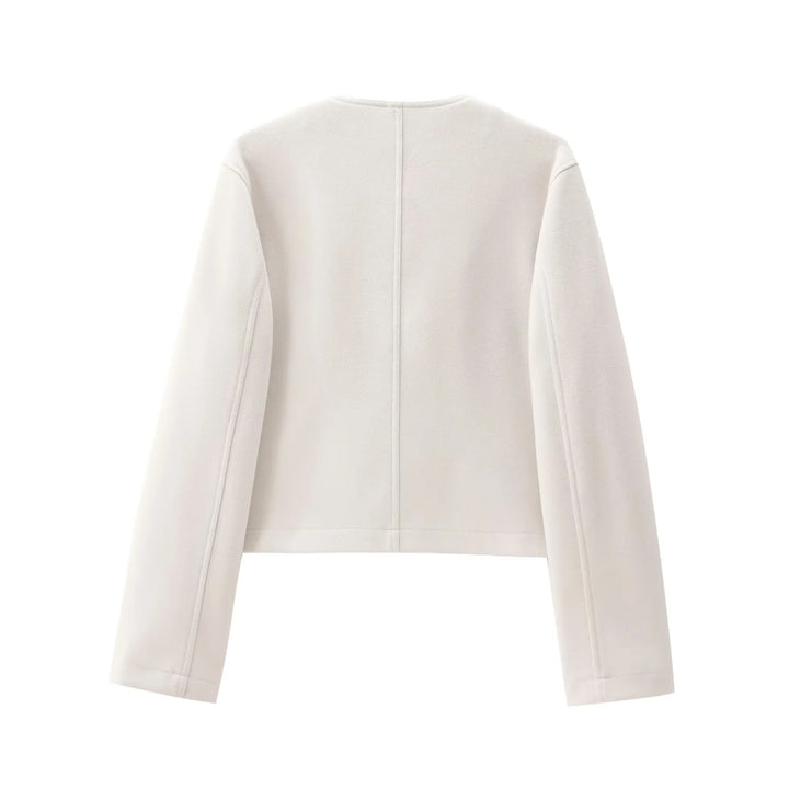Damen nan kurz geschnittene Overshirt-Jacke mit Rundhals, Druckknopfleiste und aufgesetzten Pattentaschen Drune