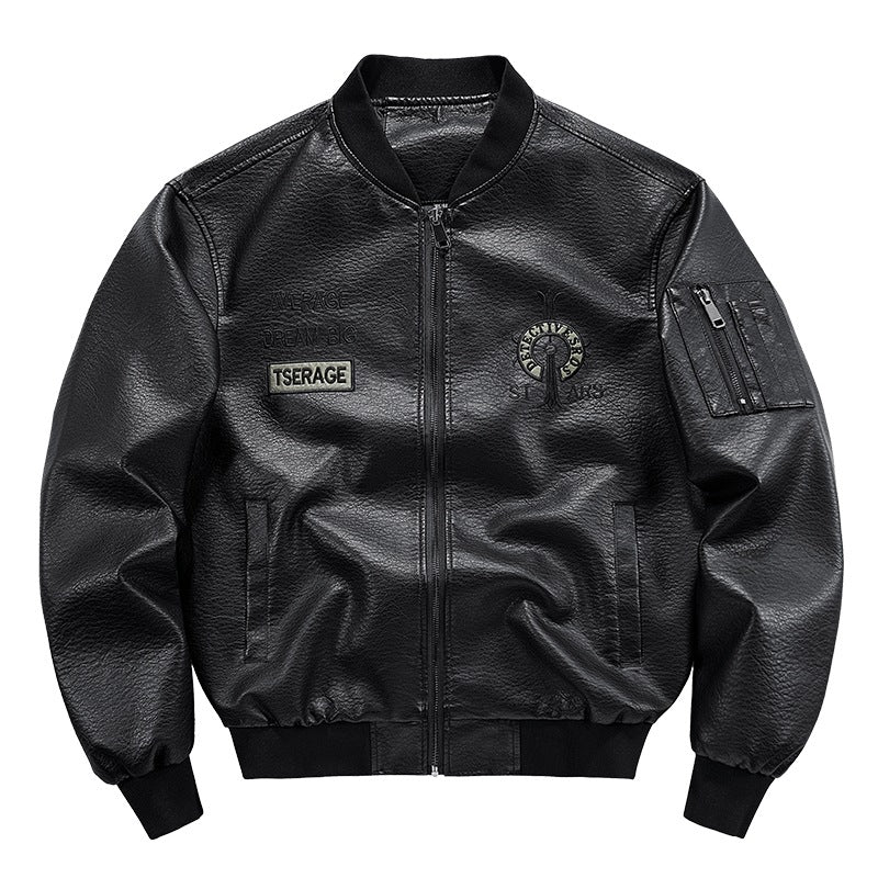 Herren Modische Kunstleder-Bomberjacke mit Taschen Drune