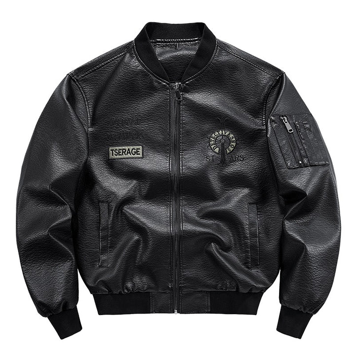 Herren Modische Kunstleder-Bomberjacke mit Taschen Drune