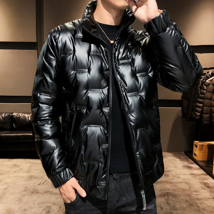 Herren glänzende Stepp‑Thermojacke mit quadratischer Steppe und hohem Stehkragen Drune