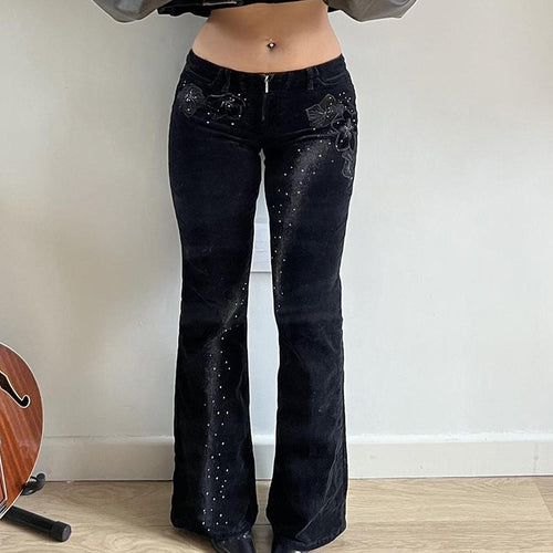 Damen Schlaghose mit floralem Design und Glitzerelementen Drune