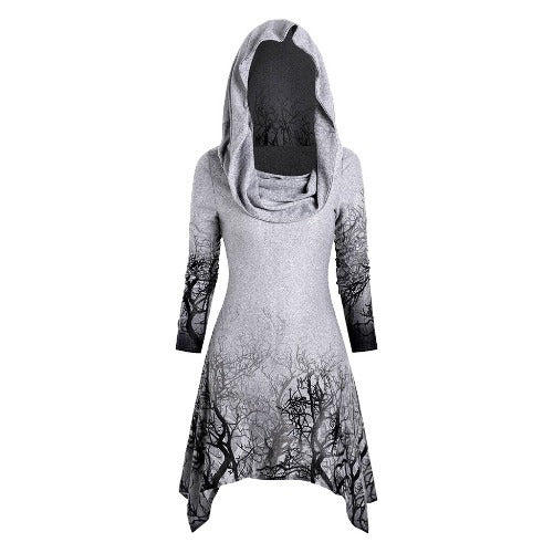 Damen Kapuzenkleid mit grafischem Baumdesign Drune