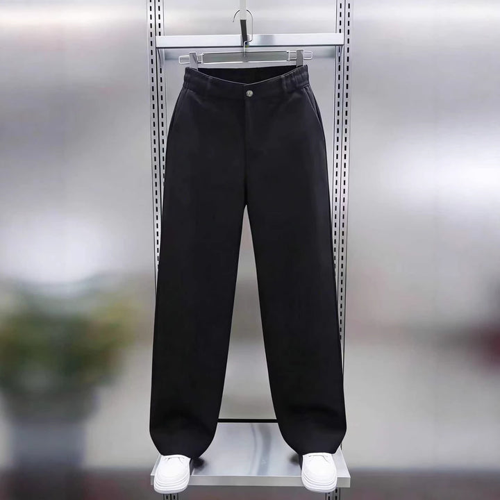Herren Weite High‑Waist Chinohose mit elastischem Rückbund geradem Bein & Seitentaschen Drune