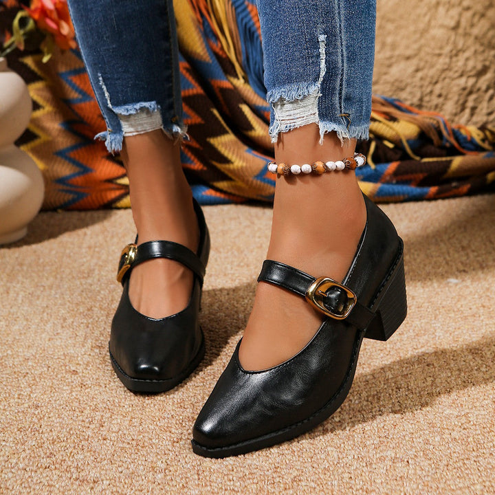 Damen Klassische Blockabsatzschuhe mit eleganter Schnallenverzierung Drune