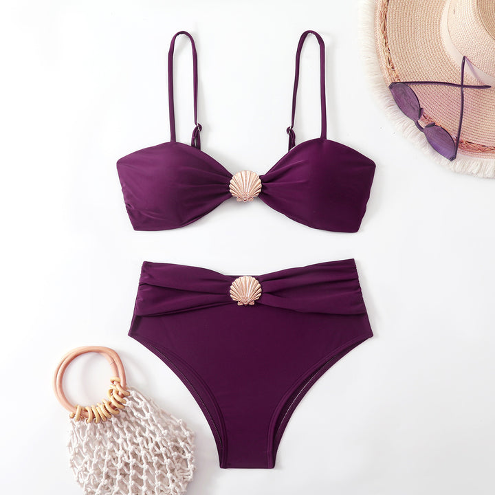 Damen Bikini-Set mit schickem Muschel-Detail und hohem Bund Drune