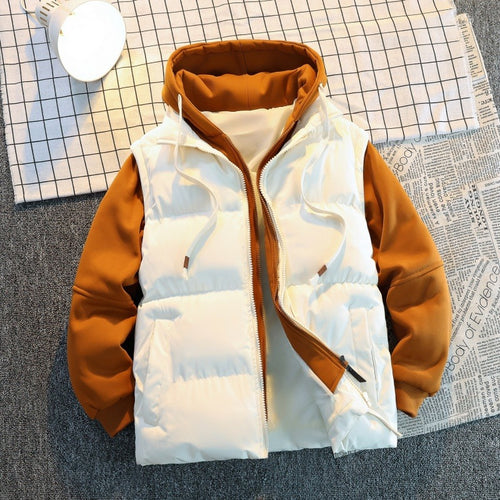 Herren Zweilagige Steppweste im Layering‑Look mit Kapuzen‑Innenjacke & Sweatärmeln Drune