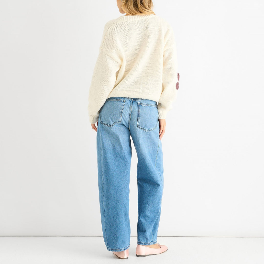 Damen Cardigan mit dreidimensionalen Blumenapplikationen und V-Ausschnitt Drune