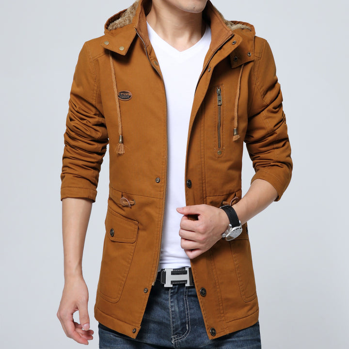Herren Parka mit Teddyfutter in Kapuze, Utility‑Taschen und Kordelzug Drune