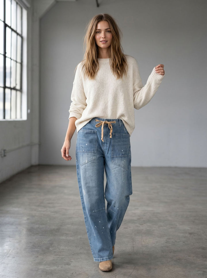 Damen nan oversized Strickpullover mit Rundhalsausschnitt und entspannter Silhouette Drune
