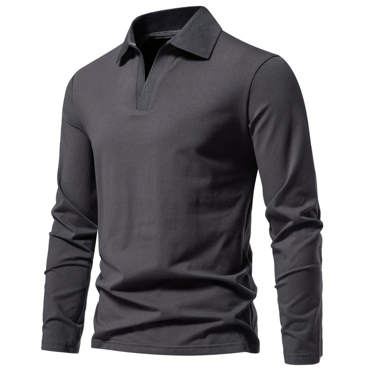 Herren nan Langarm-Polo mit offenem V-Ausschnitt, feinem Rippenkragen und schmaler Silhouette Drune