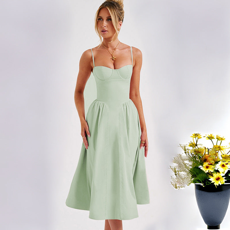 Damen Elegantes Midi-Kleid mit Spaghetti-Trägern und tailliertem Schnitt Drune