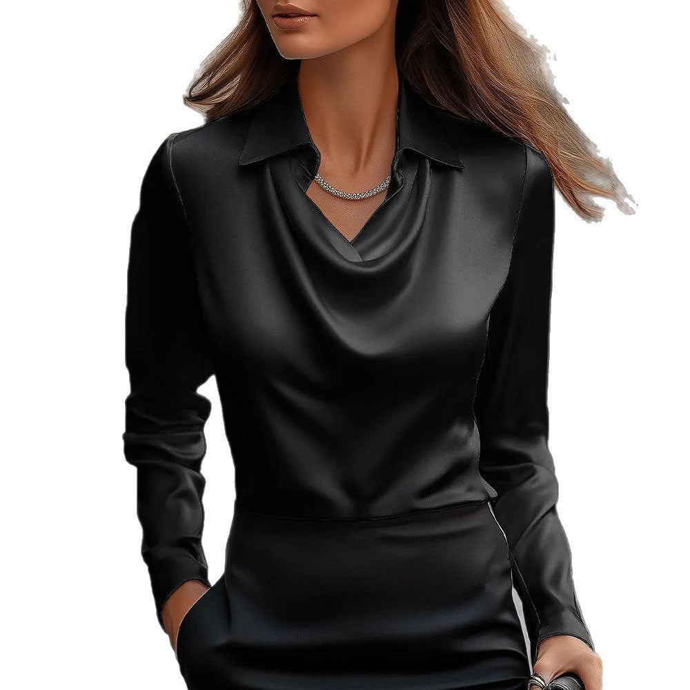Damen Elegante Bluse mit asymmetrischem Kragen und fließendem Fall Drune