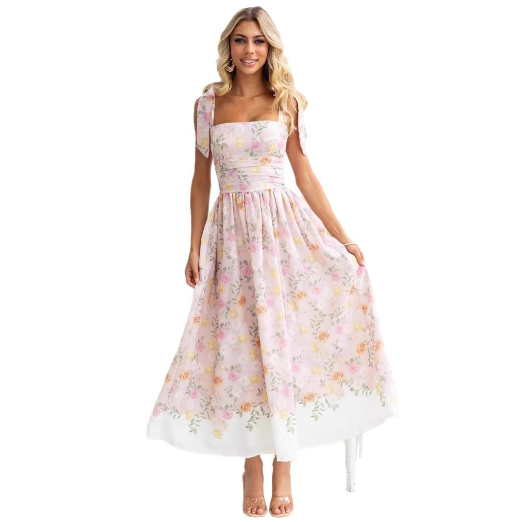 Damen Maxikleid mit verspielten Trägern und floralem Druck Drune