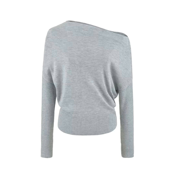 Damen Oversize One-Shoulder Pullover mit Fledermausärmeln und breitem Rippenbund Drune