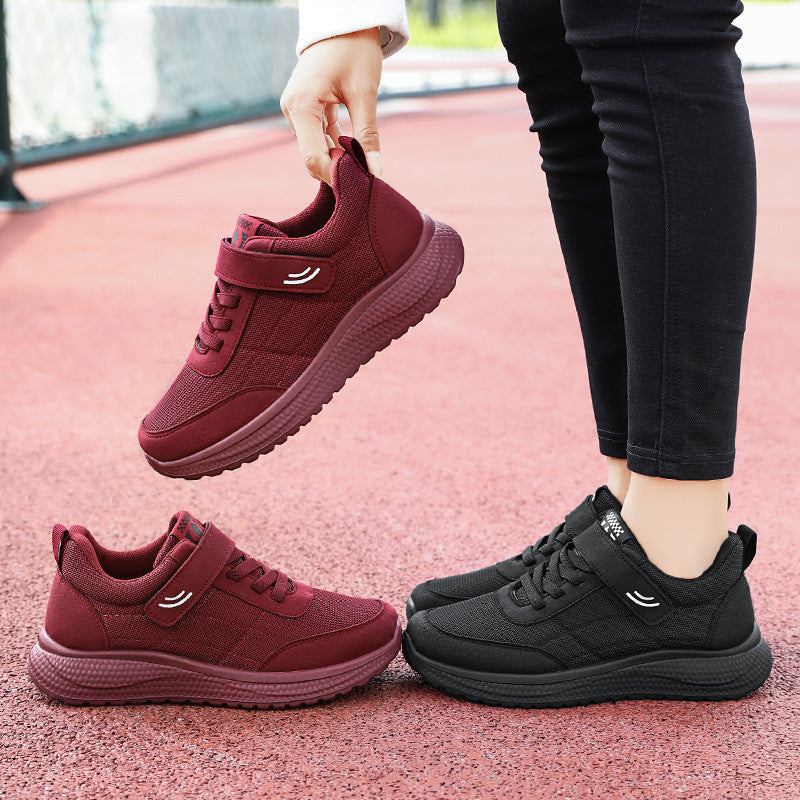 Damen nan leichter Alltag-Walking-Sneaker mit Klettverschluss und elastischer Schnürung, stoßdämpfender EVA-Zwischensohle und gepolstertem Fersenkragen Drune