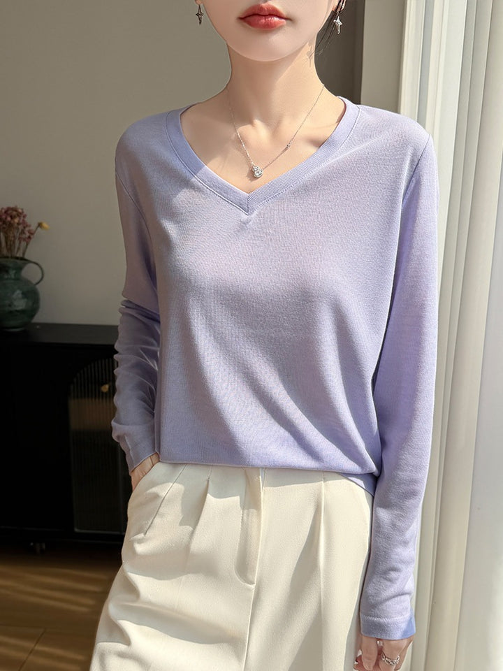Damen Leichtes V-Ausschnitt-Feinstrick-Longsleeve Drune