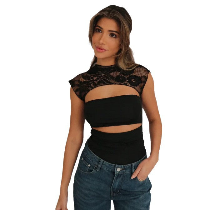 Damen Elegantes Oberteil mit Spitzendetails und Cut-Outs Drune