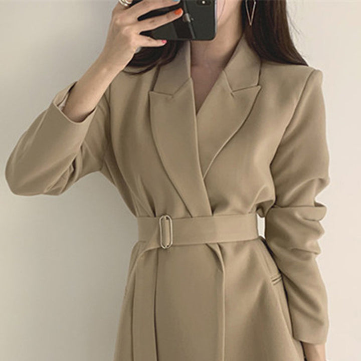 Damen Eleganter Blazer mit Taillengürtel Drune