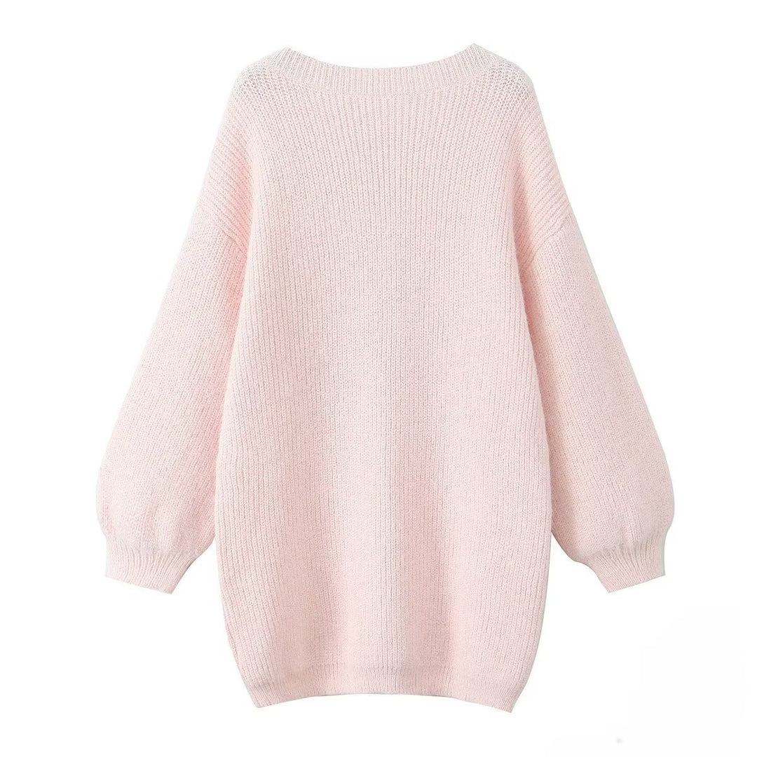 Damen modischer V-Ausschnitt Pullover mit puffärmeligen Details Drune