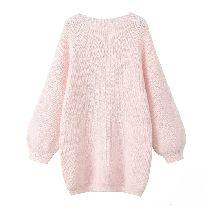 Damen modischer V-Ausschnitt Pullover mit puffärmeligen Details Drune