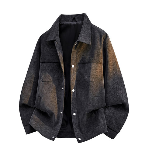 Herren Übergangs-Overshirt im Veloursleder‑Look mit Brustklappen, wärmender Futterlage & verdeckter Druckknopfleiste Drune