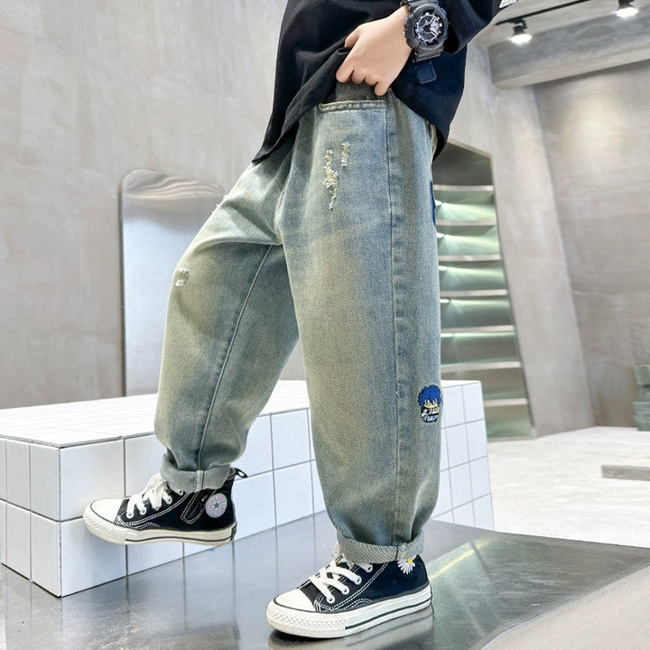 Unisex trendige Baggy-Jeans mit kreativen Stickereien Drune
