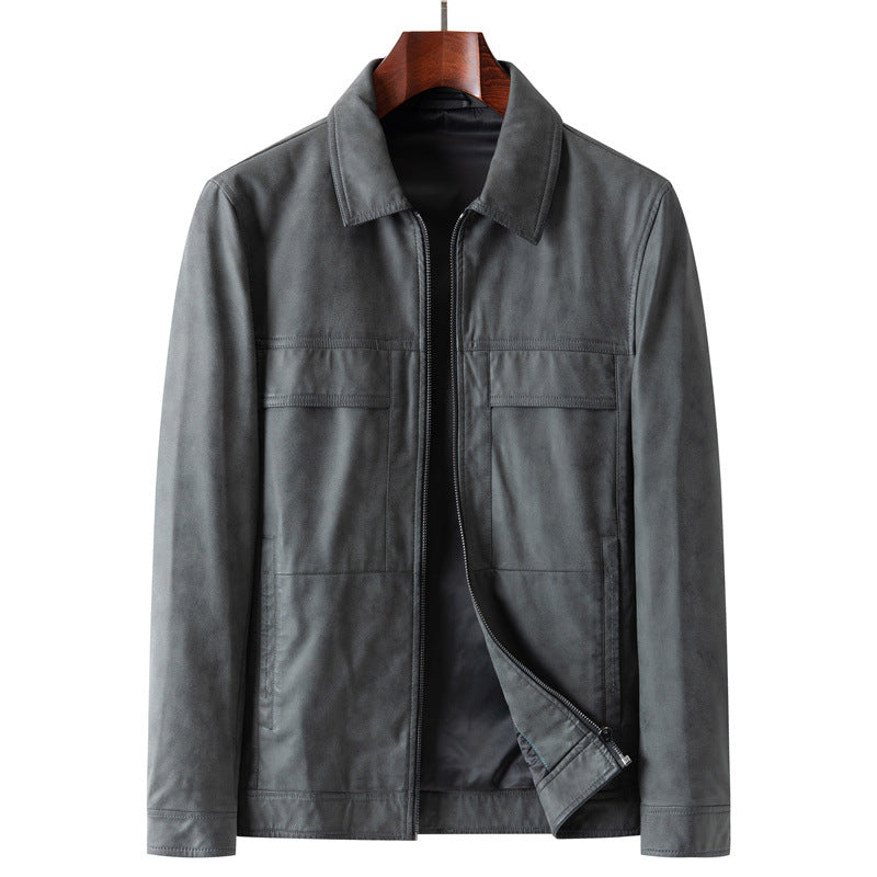 Herren Wildlederoptik Jacke mit Hemdkragen und Frontreißverschluss Drune