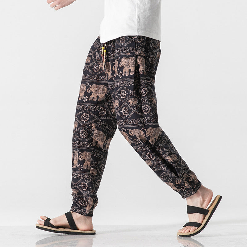 Unisex nan lässige Boho-Haremshose mit Elefantenmuster, elastischem Bund und Bündchen Drune