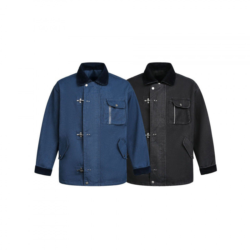 Herren Utility-Jacke mit Knebelverschlüssen, Cordkragen und Mehrfachtaschen Drune