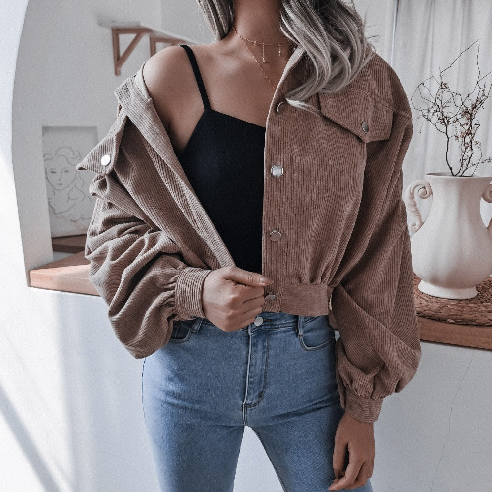 Damen Cordjacke mit lässigem Schnitt und modischen Knopfdetails Drune