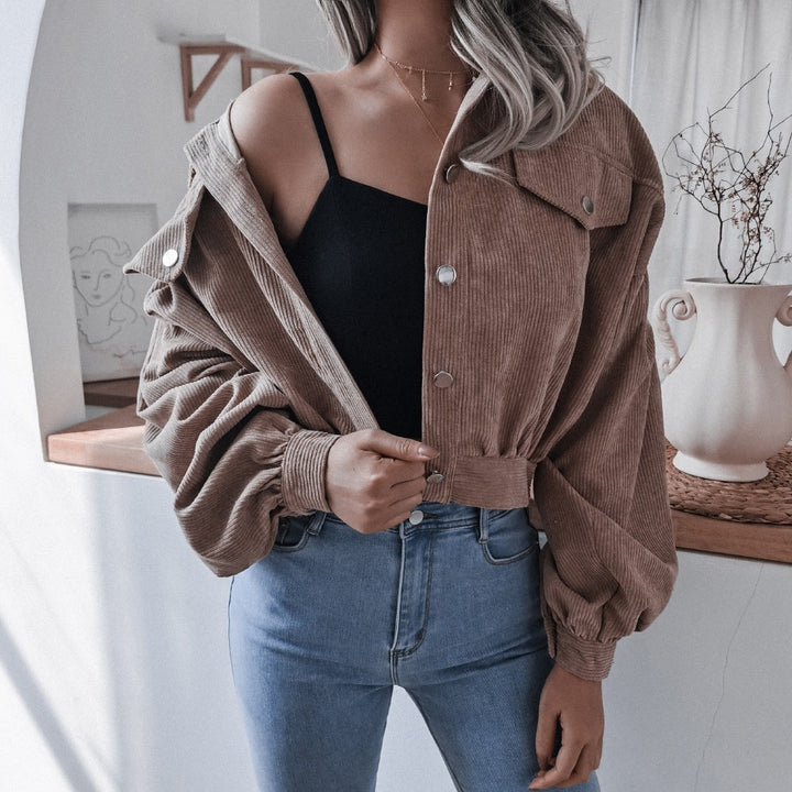 Damen Cordjacke mit lässigem Schnitt und modischen Knopfdetails Drune