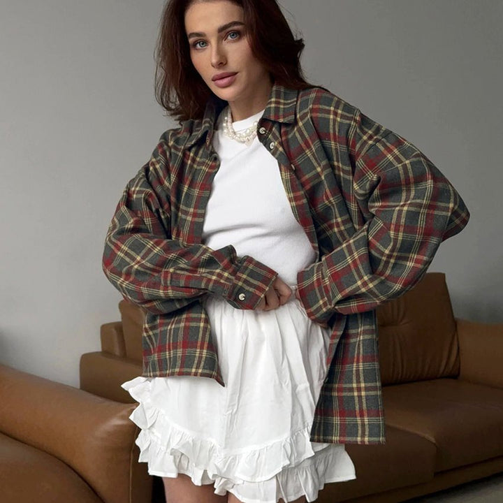 Damen lässige Karobluse aus weicher Baumwolle mit Knopfdetails Drune