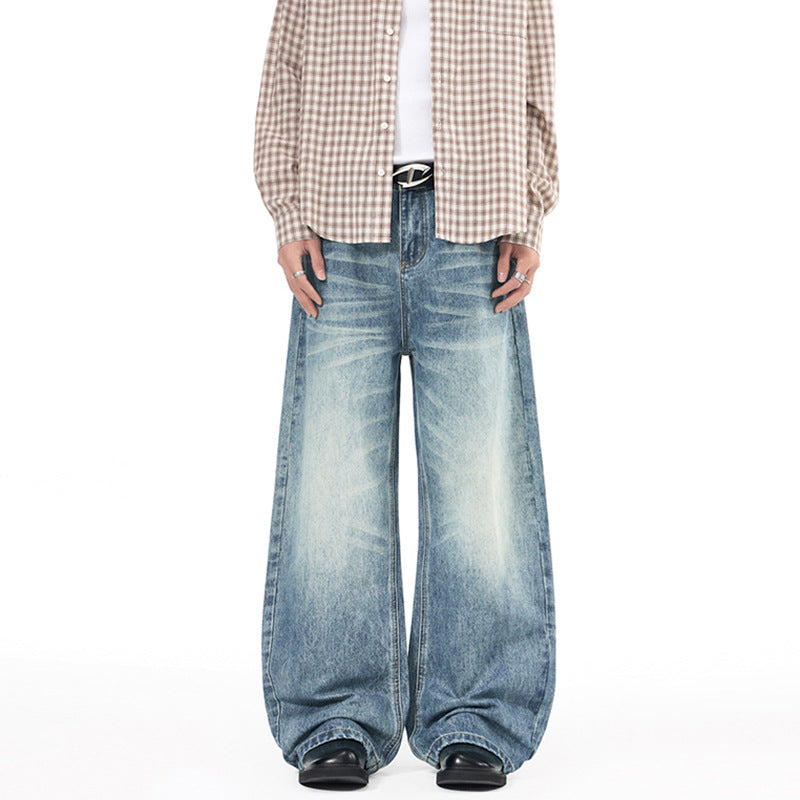 Herren Extrabreite Palazzo-Denim-Jeans mit tiefem Schritt und Used-Effekt Drune