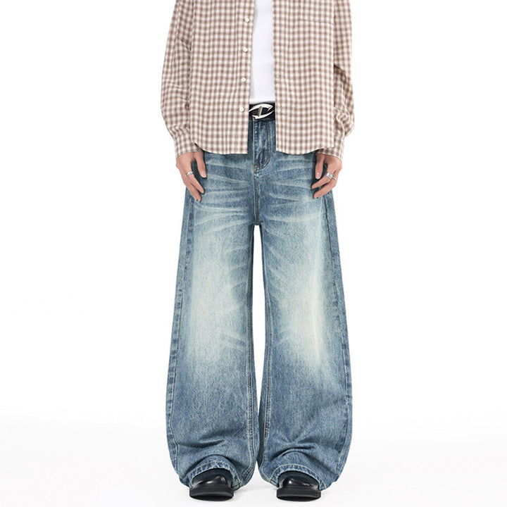 Herren Extrabreite Palazzo-Denim-Jeans mit tiefem Schritt und Used-Effekt Drune
