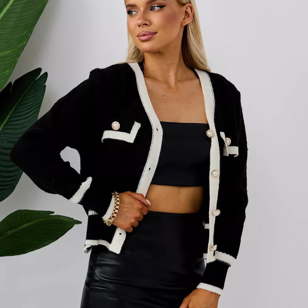 Damen Strickjacke mit Taschen und Knopfdetail Drune