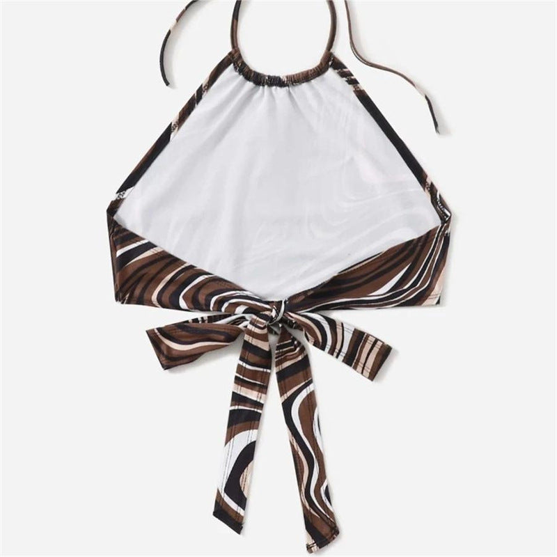 Damen trendiges Halter-Top mit elegantem Wickel-Design und grafischem Print Drune