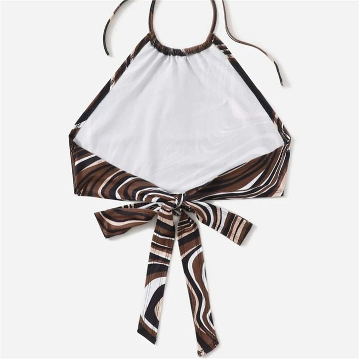 Damen trendiges Halter-Top mit elegantem Wickel-Design und grafischem Print Drune